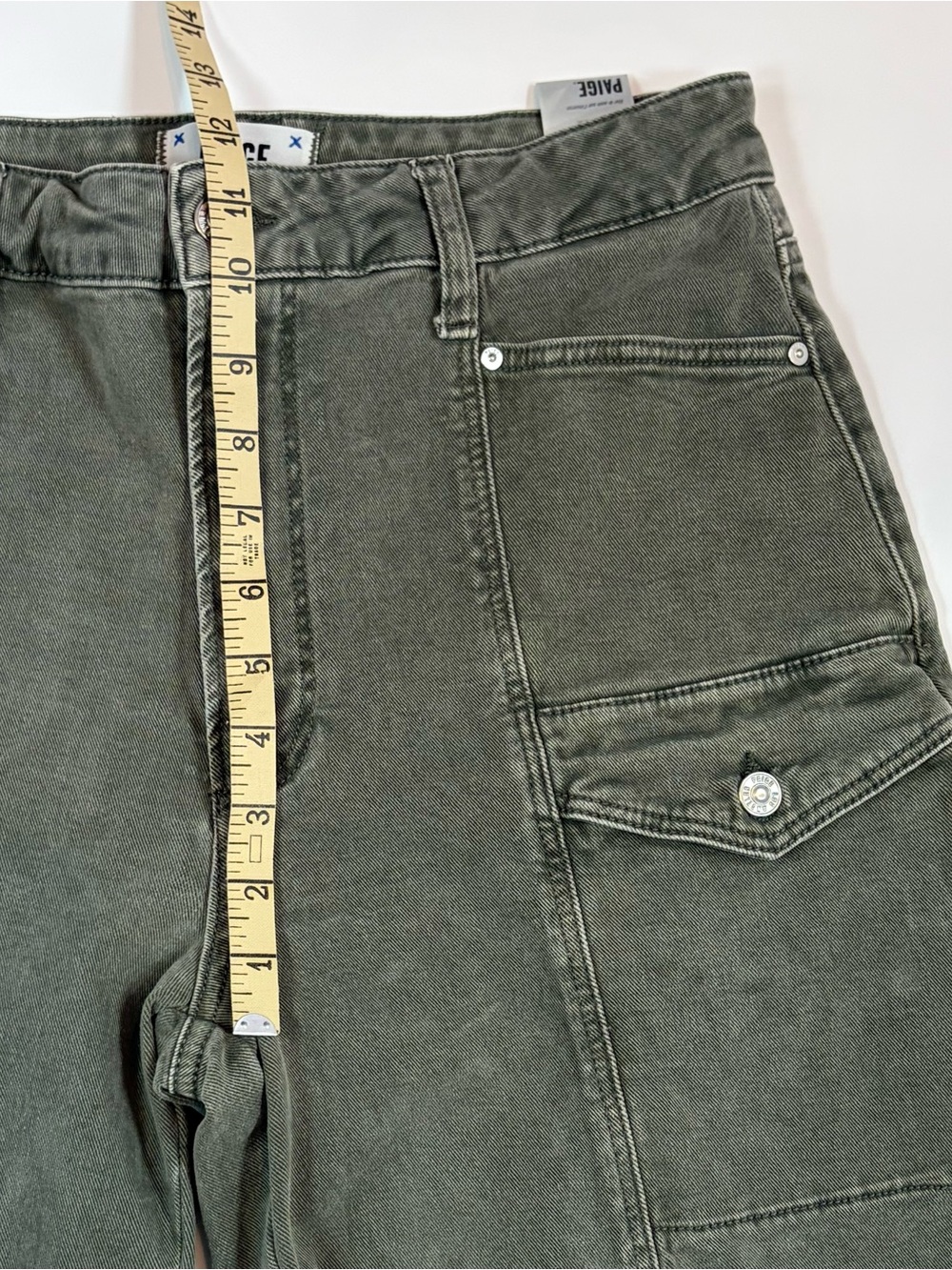 PAIGE Alexis Utility Barrel Leg Jeans Olive Green High Rise Crop Women’s 29 - Picture 13 of 14